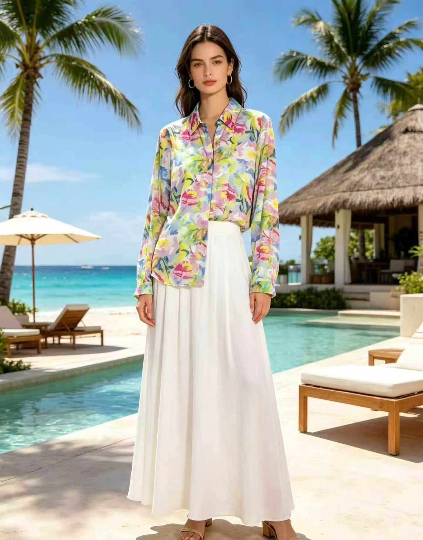 350 Piezas de Camisas de Estilo Francés con Protección Solar y Estampado de Pintura al Óleo - Image 2