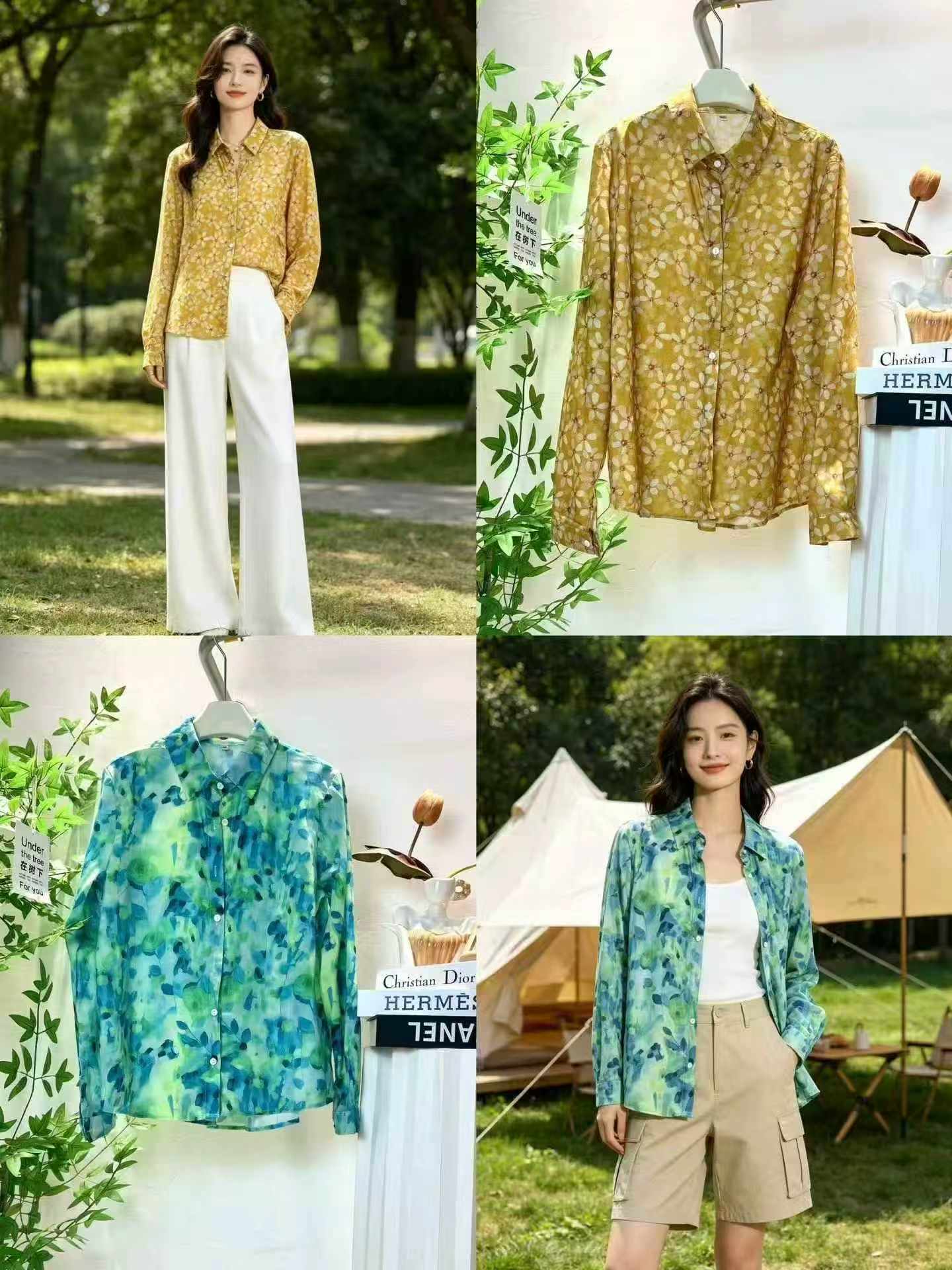 350 Piezas de Camisas de Estilo Francés con Protección Solar y Estampado de Pintura al Óleo - Image 4