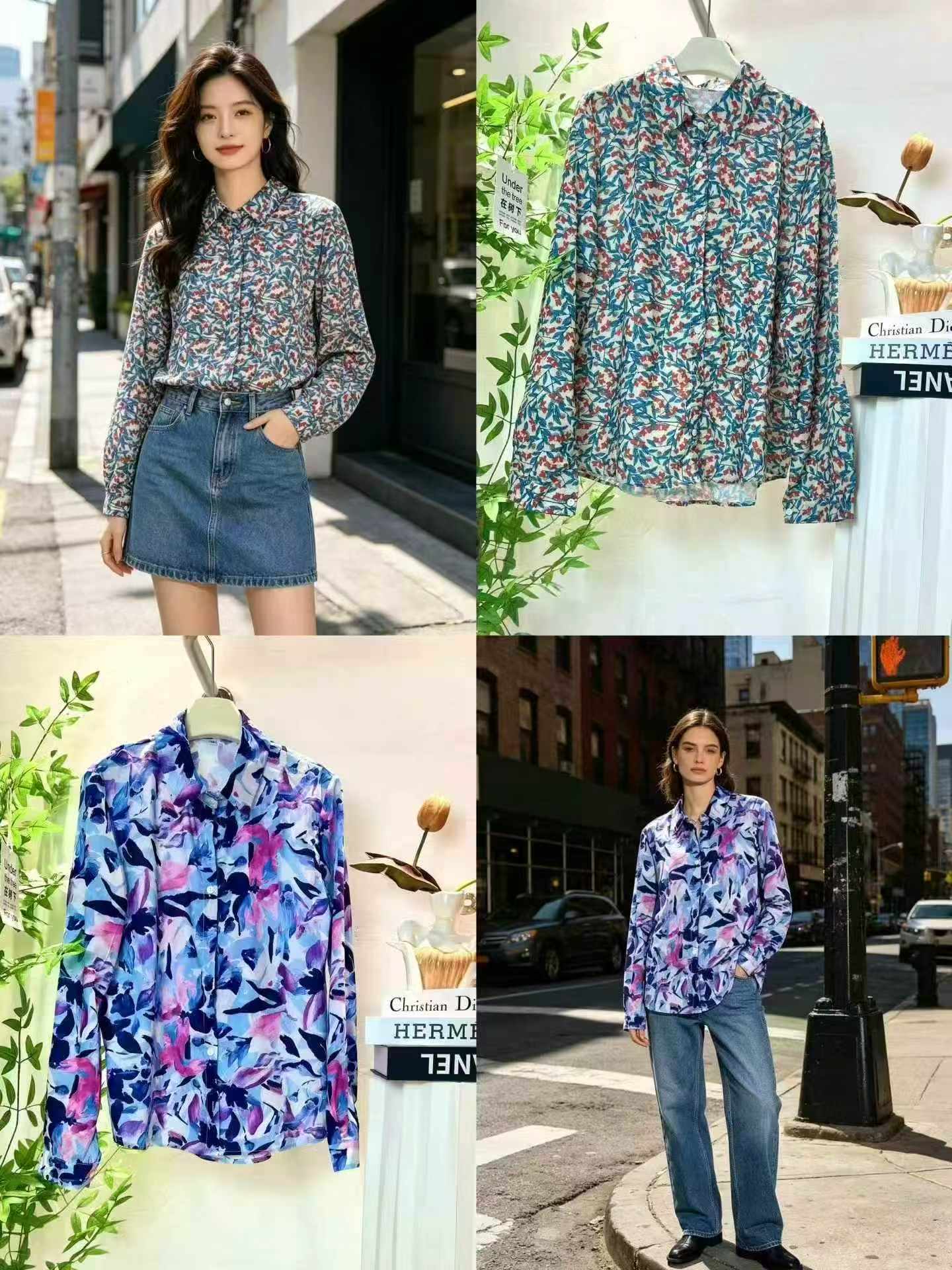 350 Piezas de Camisas de Estilo Francés con Protección Solar y Estampado de Pintura al Óleo - Image 7