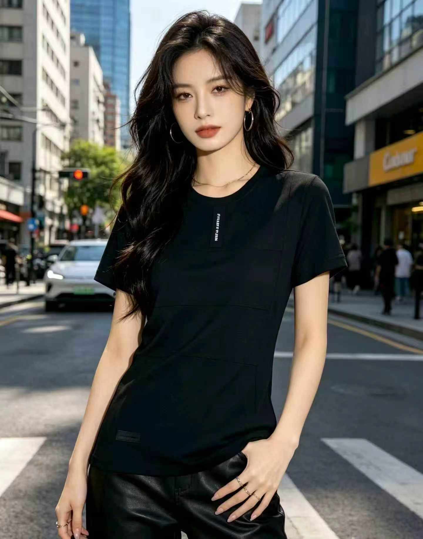 180 Pcs Black White Cotton High Stretch Slim Short Sleeve T-Shirts - Image 2