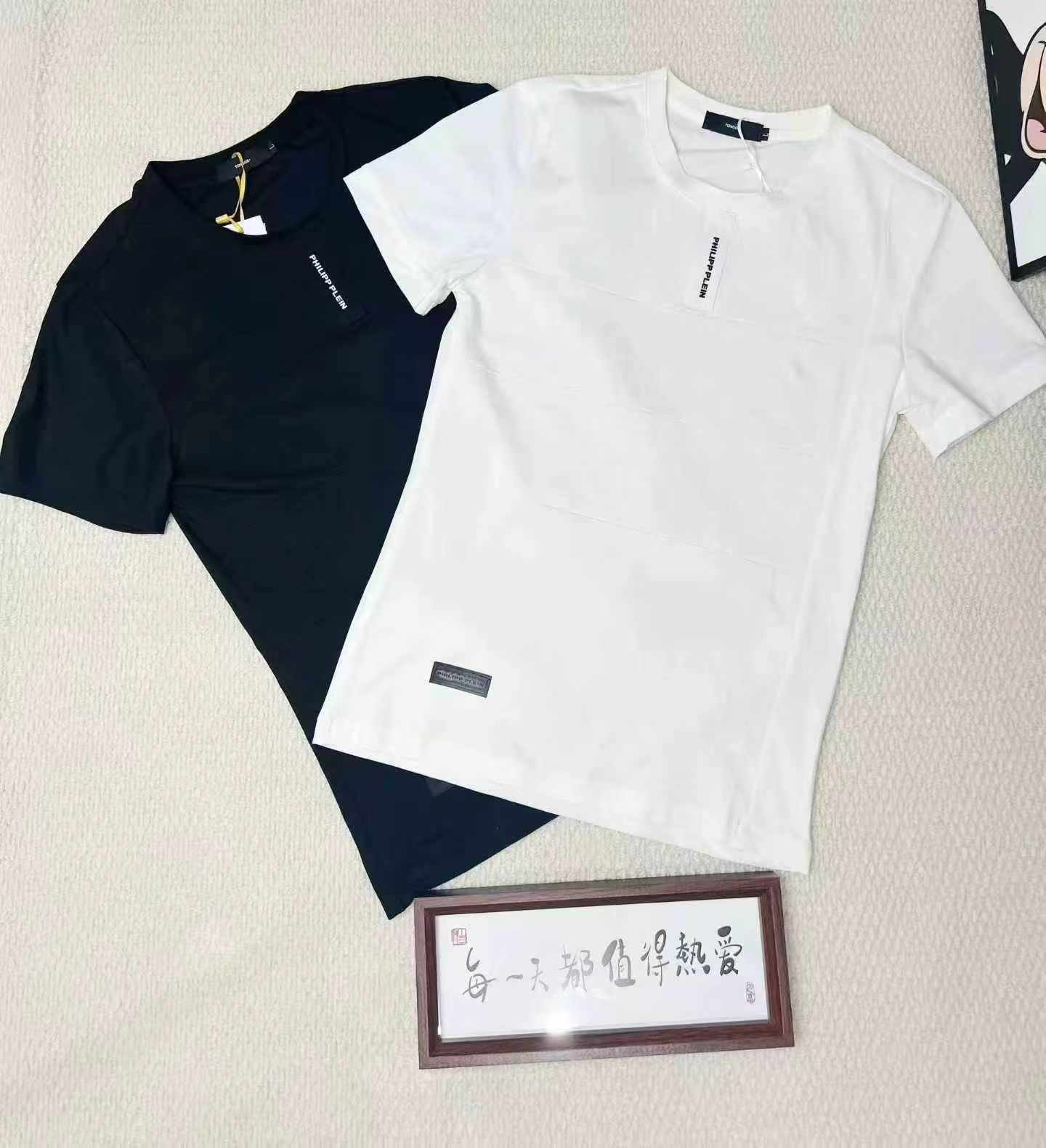 180 Pcs Black White Cotton High Stretch Slim Short Sleeve T-Shirts - Image 3