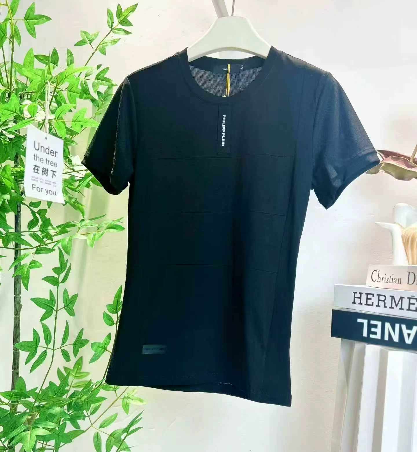 180 Pcs Black White Cotton High Stretch Slim Short Sleeve T-Shirts - Image 7