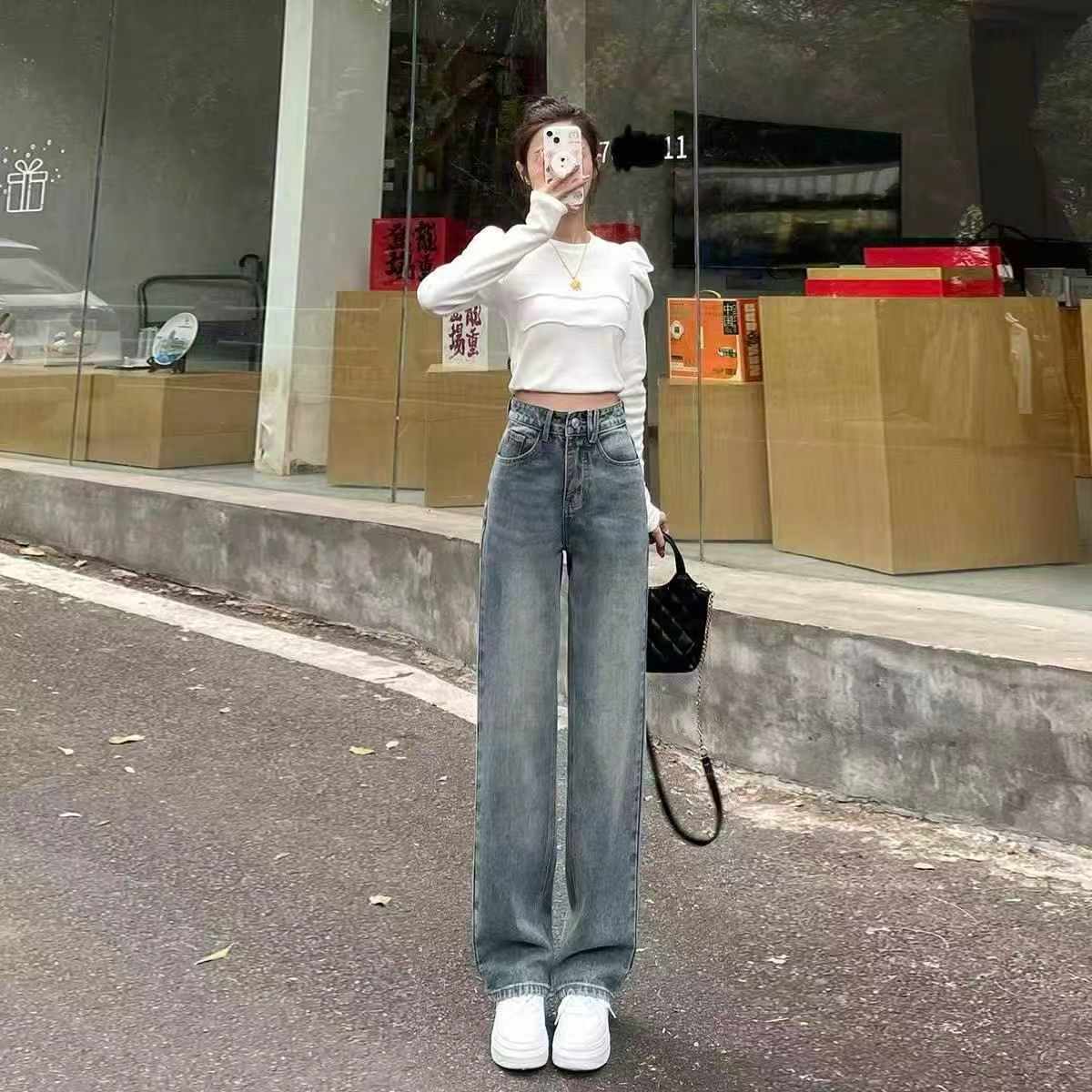 Women's Narrow Wide Leg High Waist Jeans 1390 Pieces - Image 7