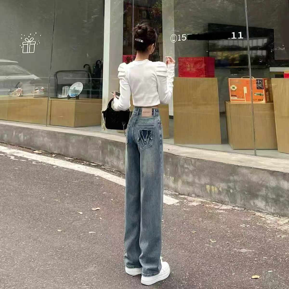 Women's Narrow Wide Leg High Waist Jeans 1390 Pieces - Image 8