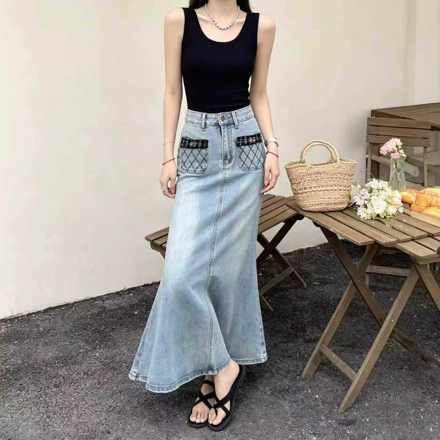 High Elasticity High Waist Slit Midi Denim Mermaid Skirt for Women 167 Pieces - Image 3