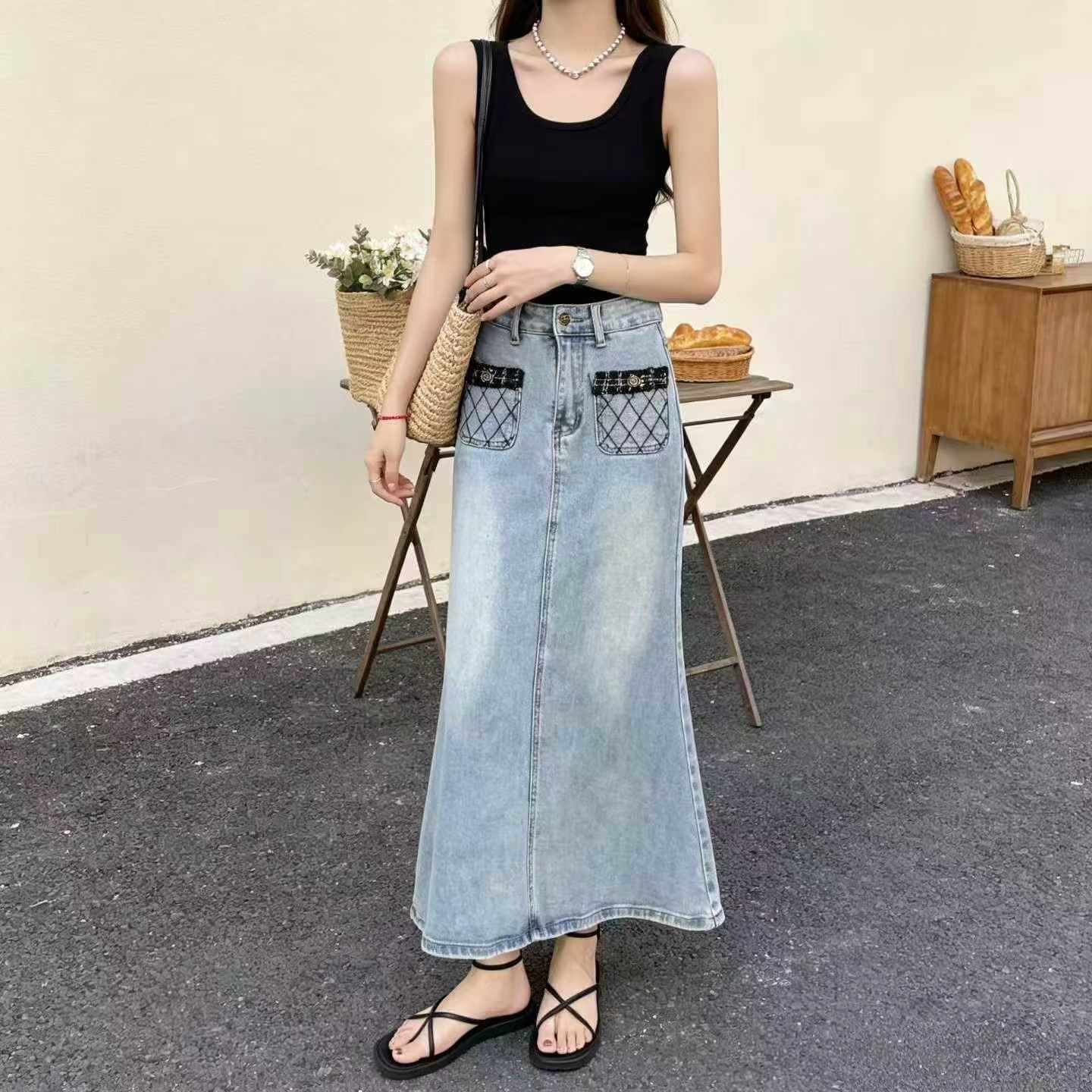 High Elasticity High Waist Slit Midi Denim Mermaid Skirt for Women 167 Pieces - Image 4