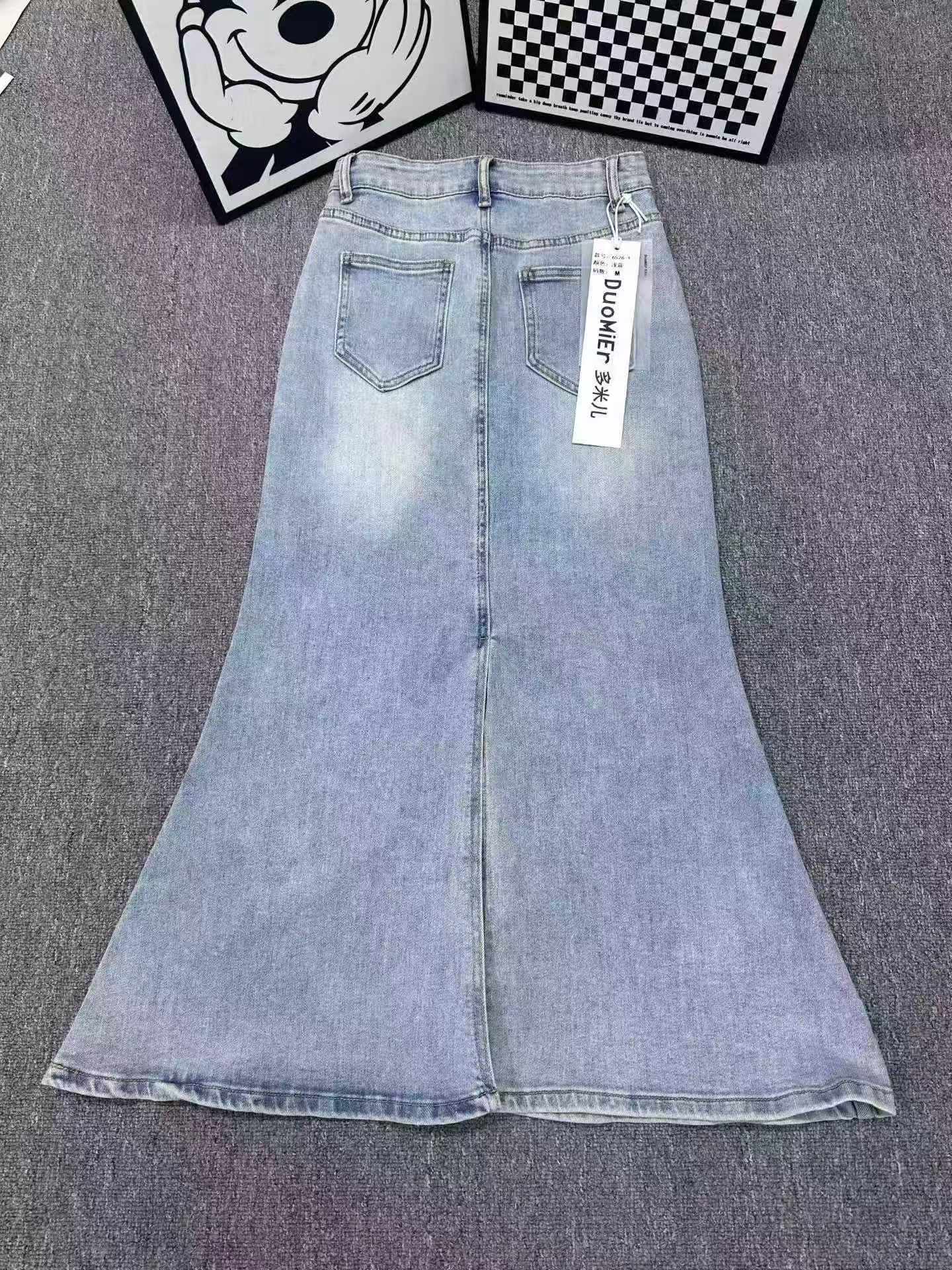 High Elasticity High Waist Slit Midi Denim Mermaid Skirt for Women 167 Pieces - Image 7