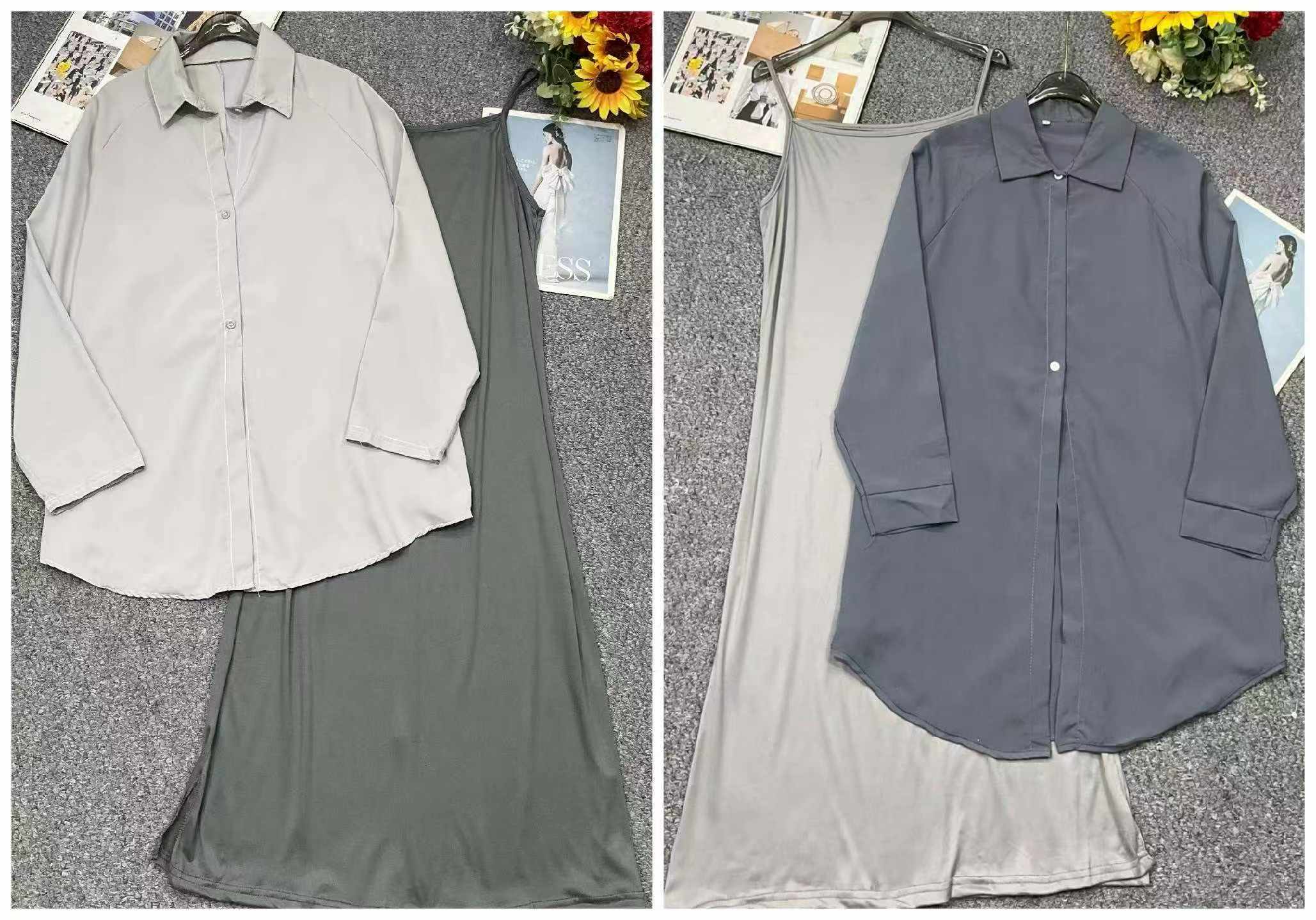 Summer Korean Style 2-Piece Shirt & Maxi Strap Dress, 1015 Pieces Stock Clearance Wholesale - Image 2