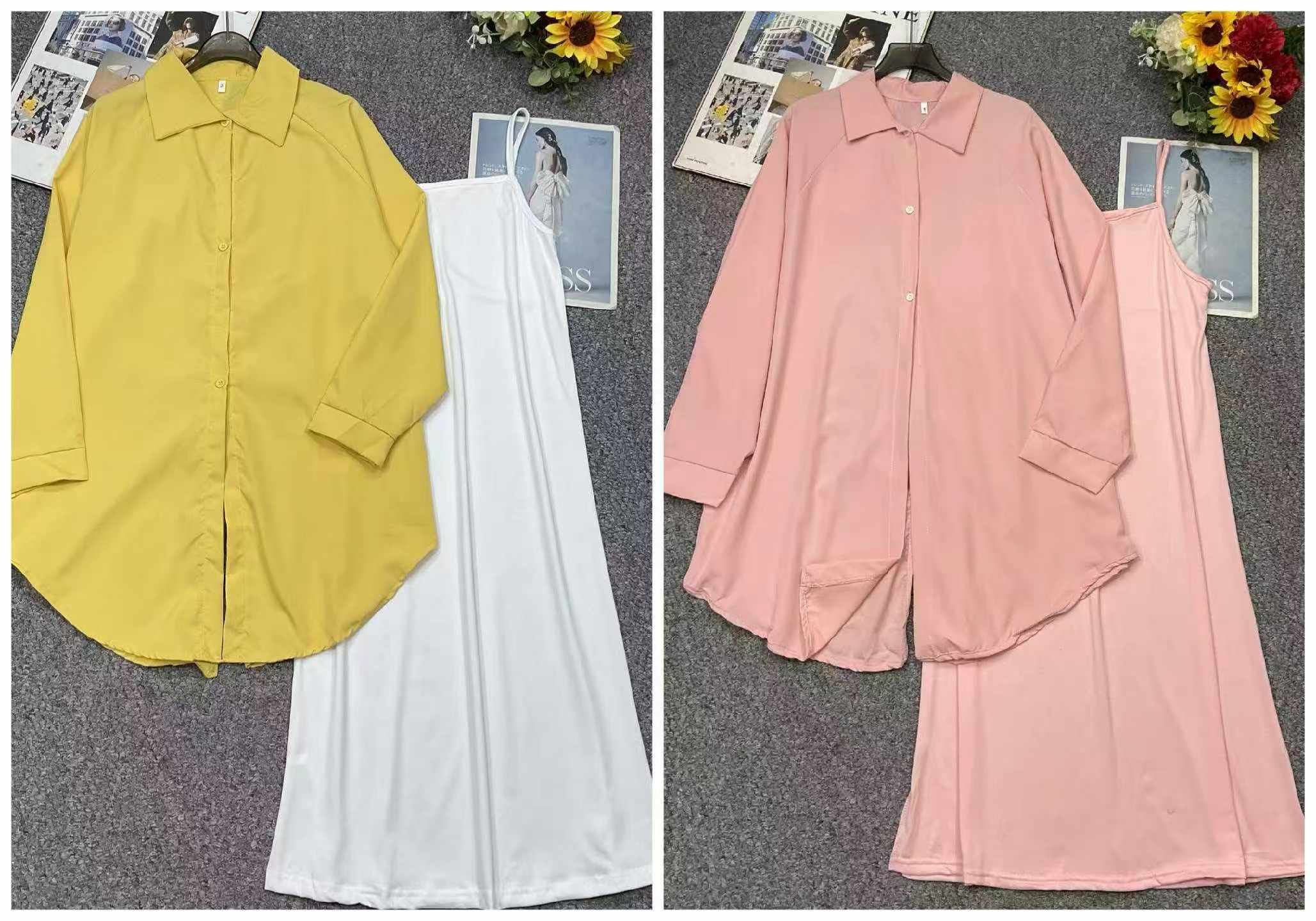 Summer Korean Style 2-Piece Shirt & Maxi Strap Dress, 1015 Pieces Stock Clearance Wholesale - Image 3