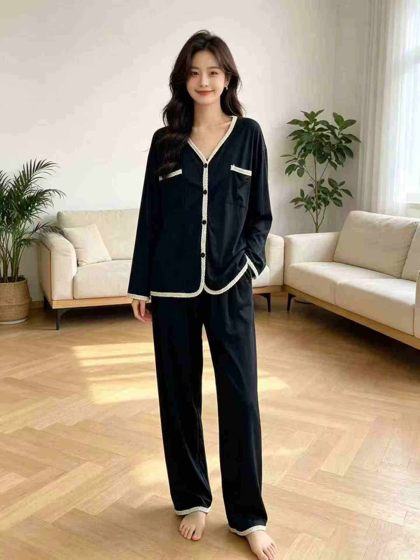 Black Minimalist Tweed-style Pajama Set, Around 300 Sets - Image 2