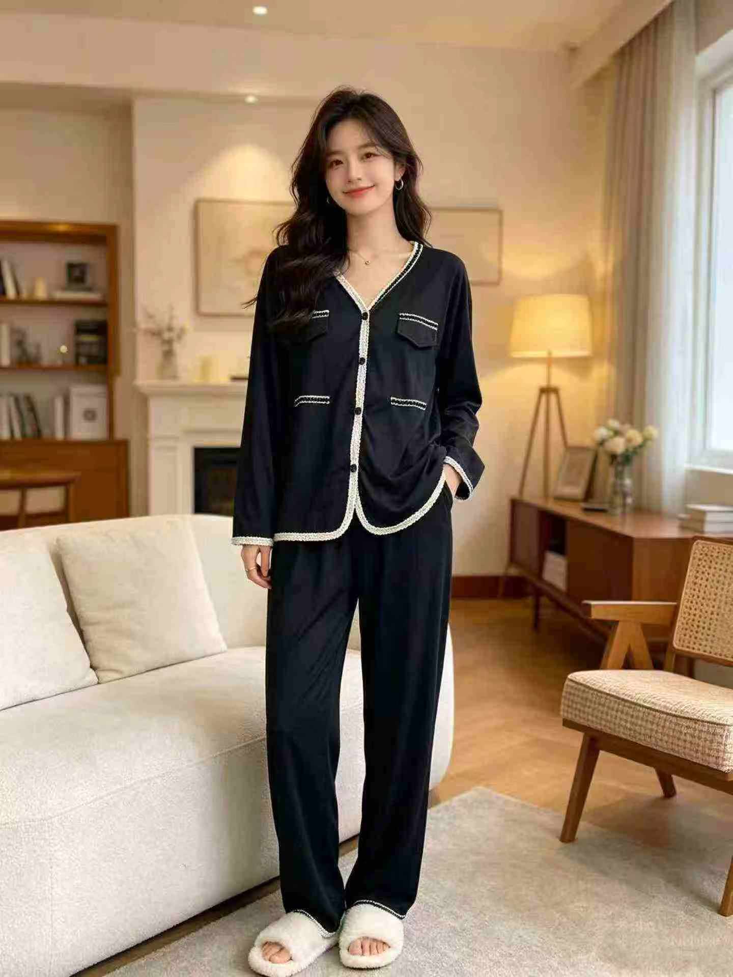 Black Minimalist Tweed-style Pajama Set, Around 300 Sets - Image 3