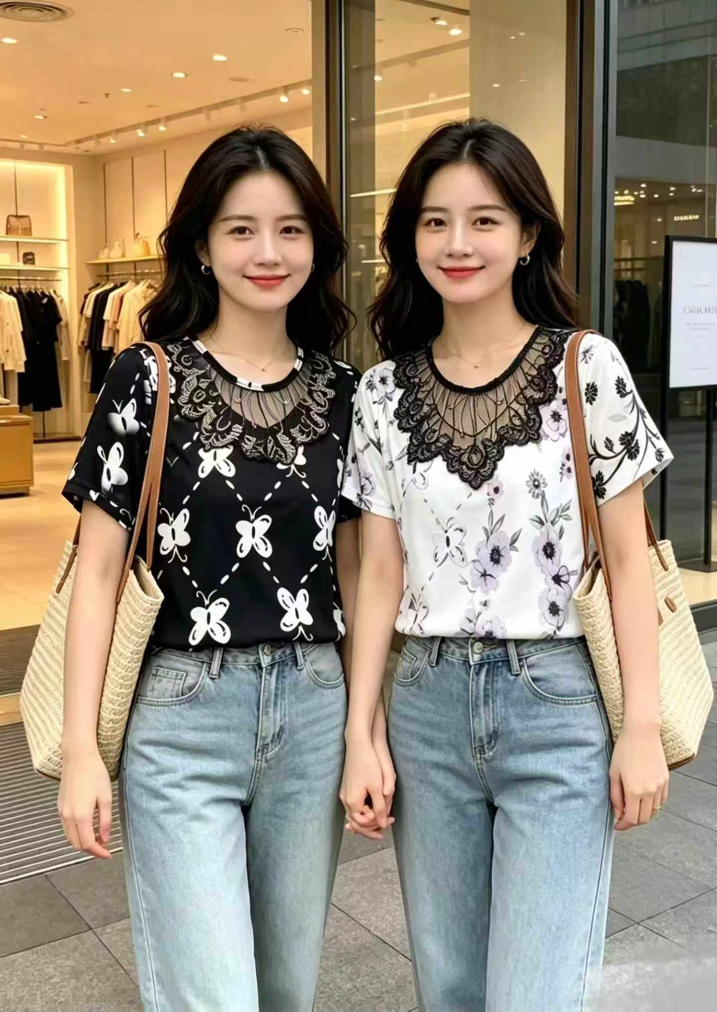 High-end Lace Patchwork Versatile T-shirt 3200 Pieces - Image 3