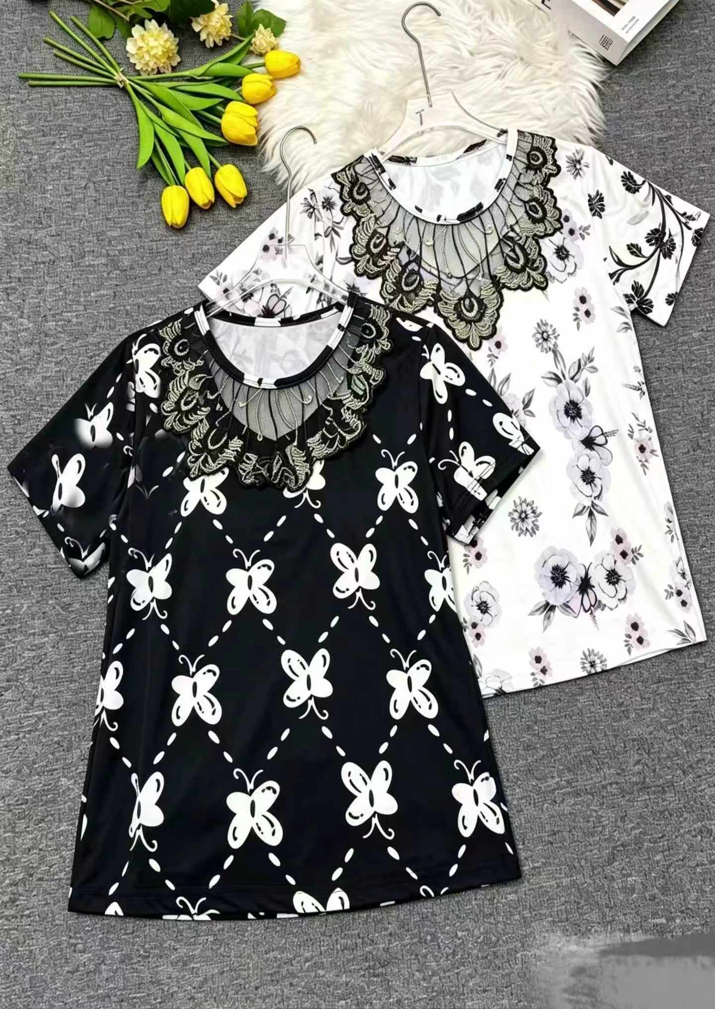 High-end Lace Patchwork Versatile T-shirt 3200 Pieces - Image 5