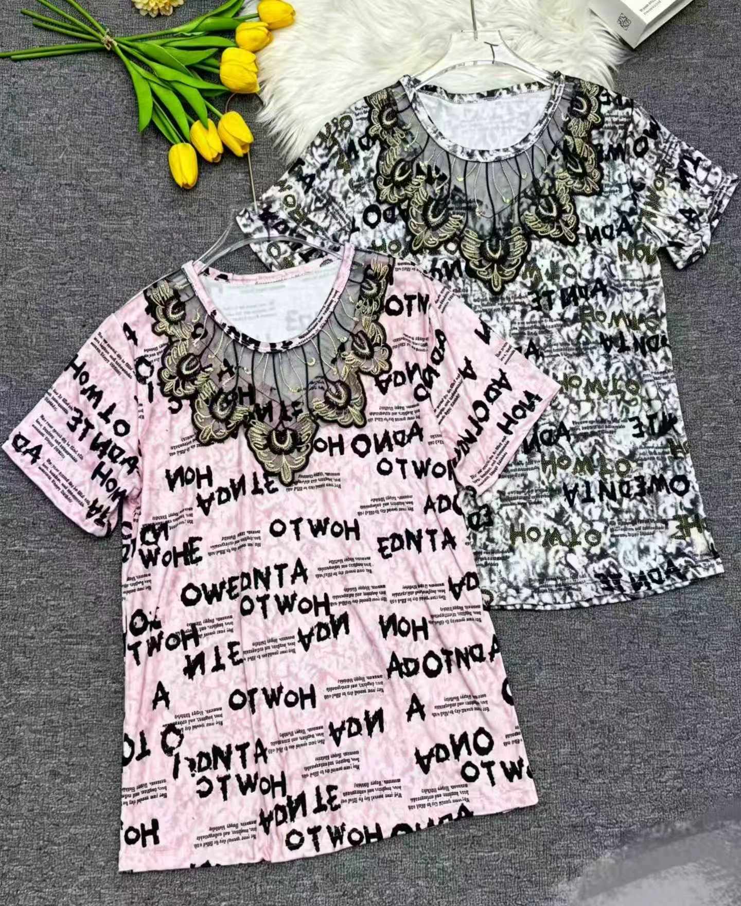 High-end Lace Patchwork Versatile T-shirt 3200 Pieces - Image 6