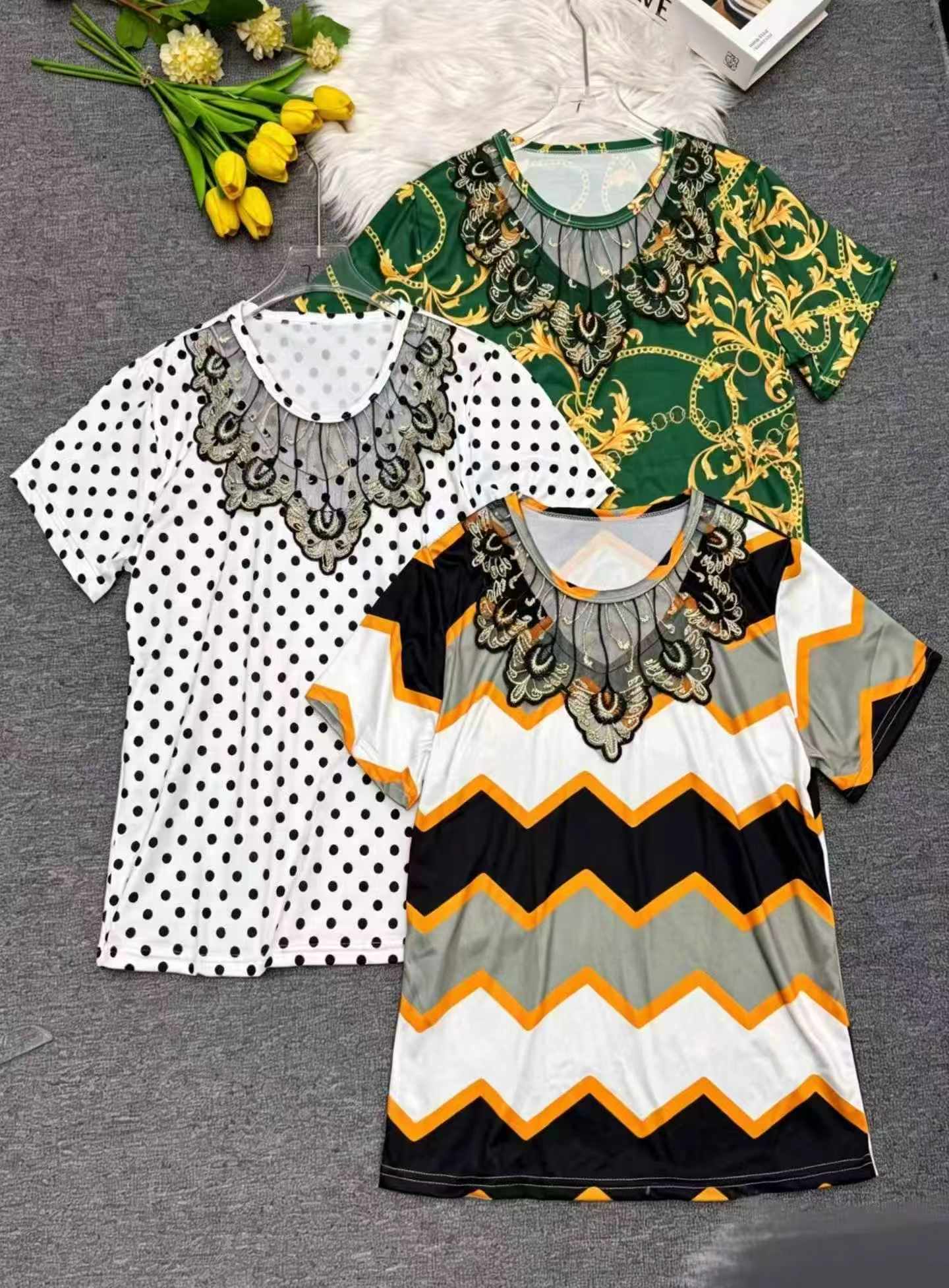 High-end Lace Patchwork Versatile T-shirt 3200 Pieces - Image 7