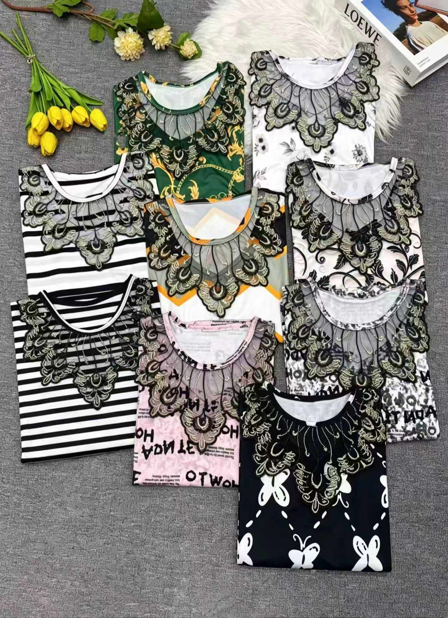 High-end Lace Patchwork Versatile T-shirt 3200 Pieces - Image 8