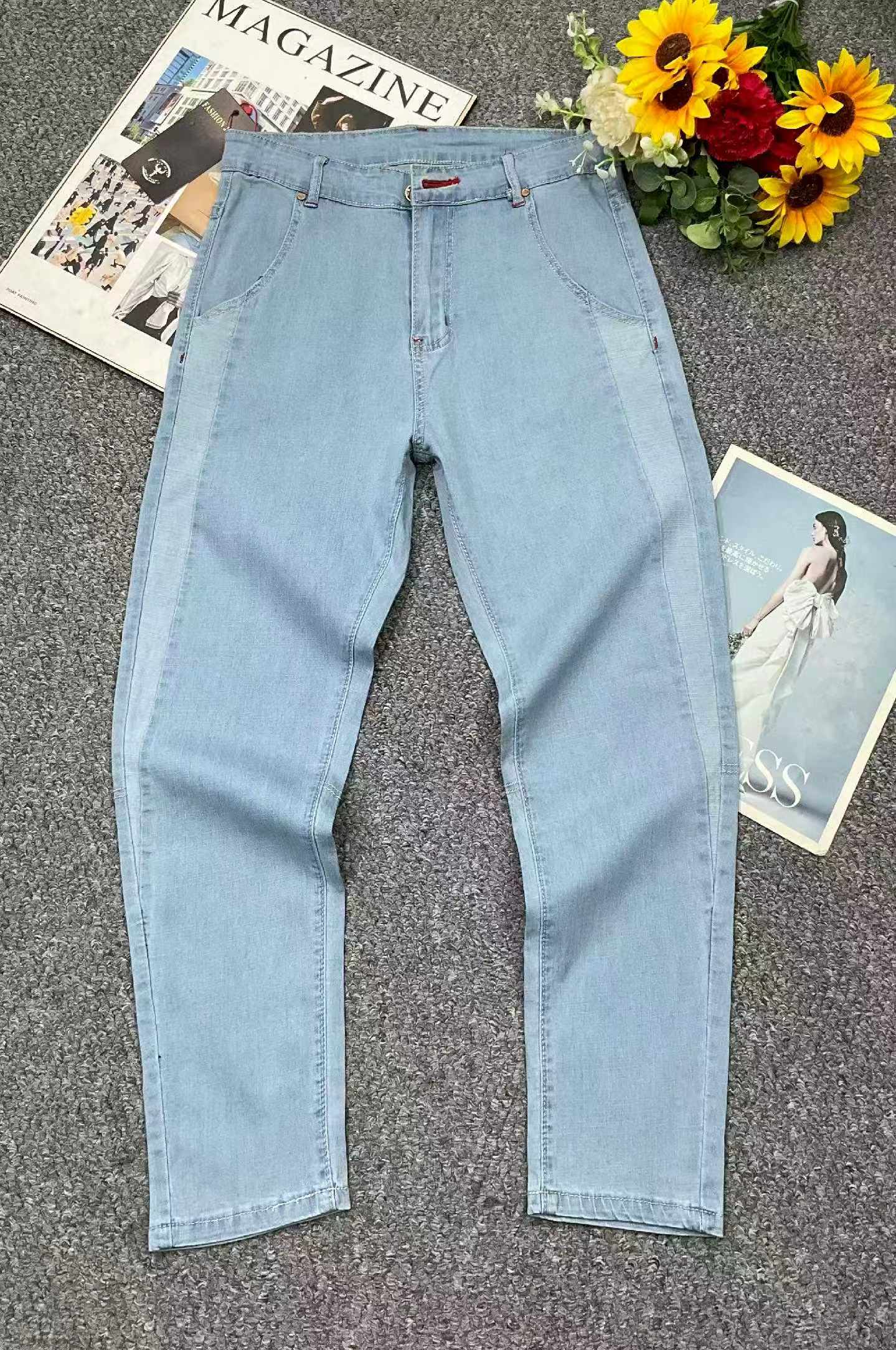 Spring Summer High Stretch Men's Washed Cotton Jeans, About 210 Pieces - Image 2