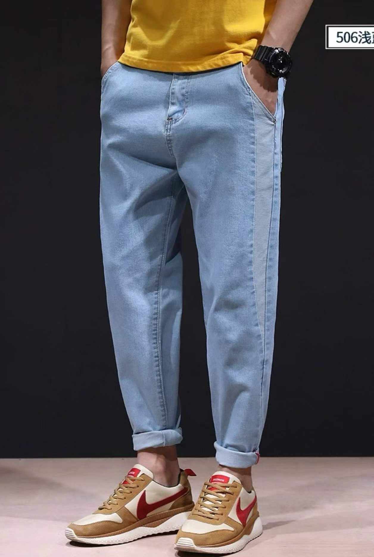 Spring Summer High Stretch Men's Washed Cotton Jeans, About 210 Pieces - Image 5