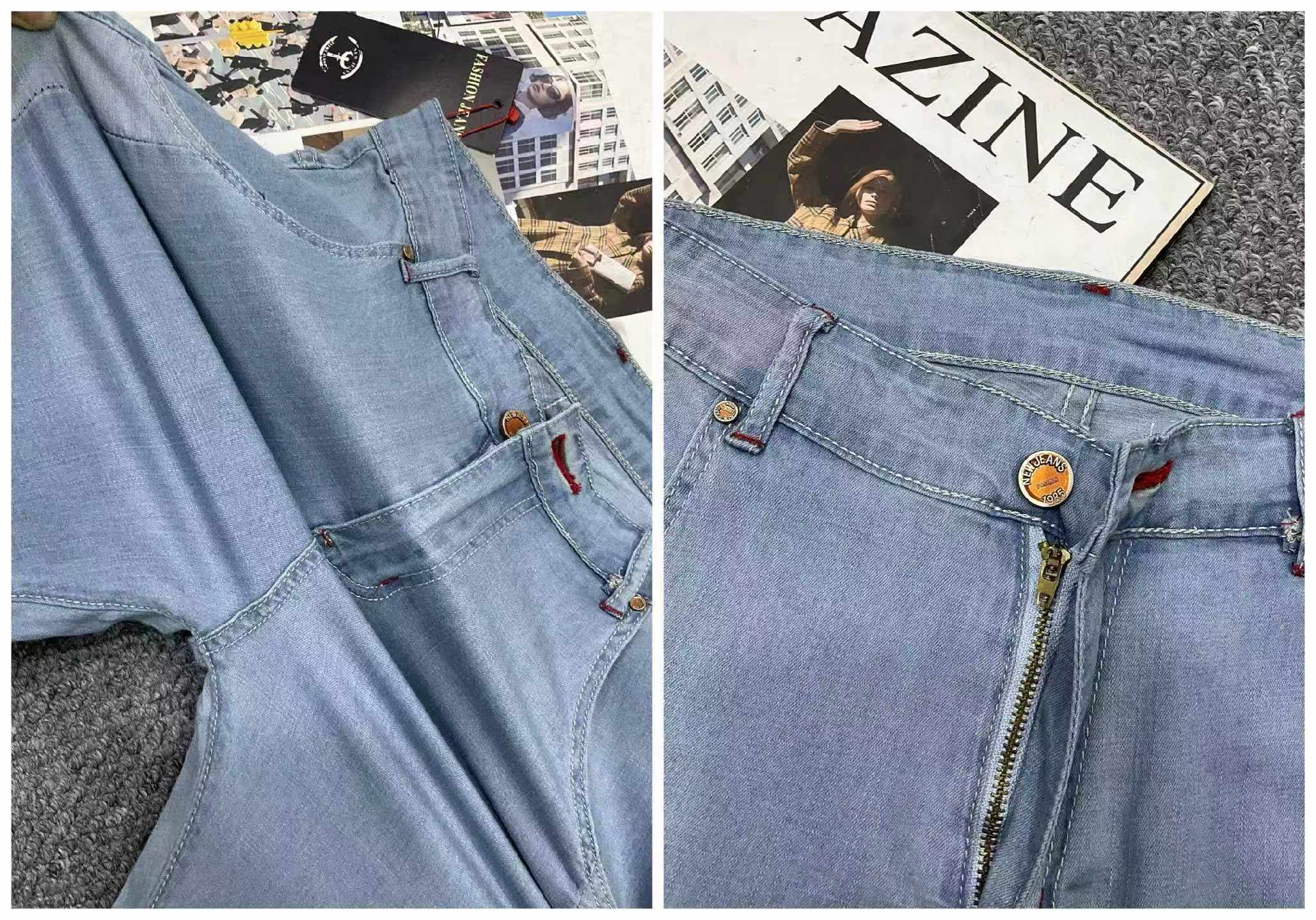 Spring Summer High Stretch Men's Washed Cotton Jeans, About 210 Pieces - Image 9