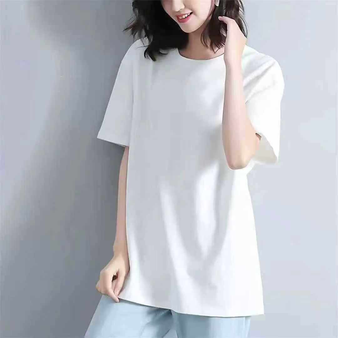 950pcs Women's Summer Pure Cotton Loose Plain Short Sleeve T-shirts - Image 4