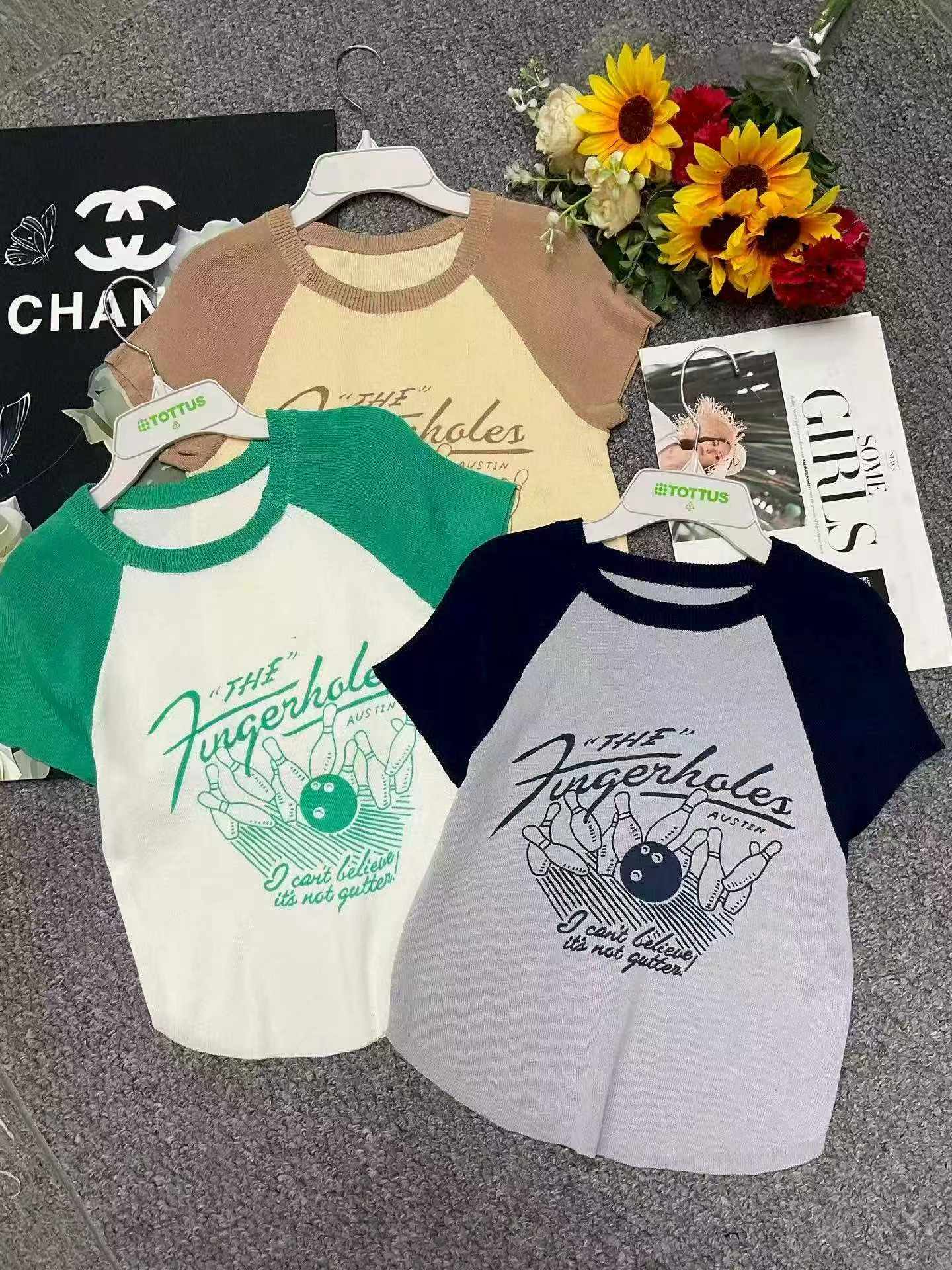 T-shirt Lengan Pendek Rajut Cetakan Vintaj Blok Warna Gaya Amerika Baharu Musim Panas, 372 Helai - Image 2
