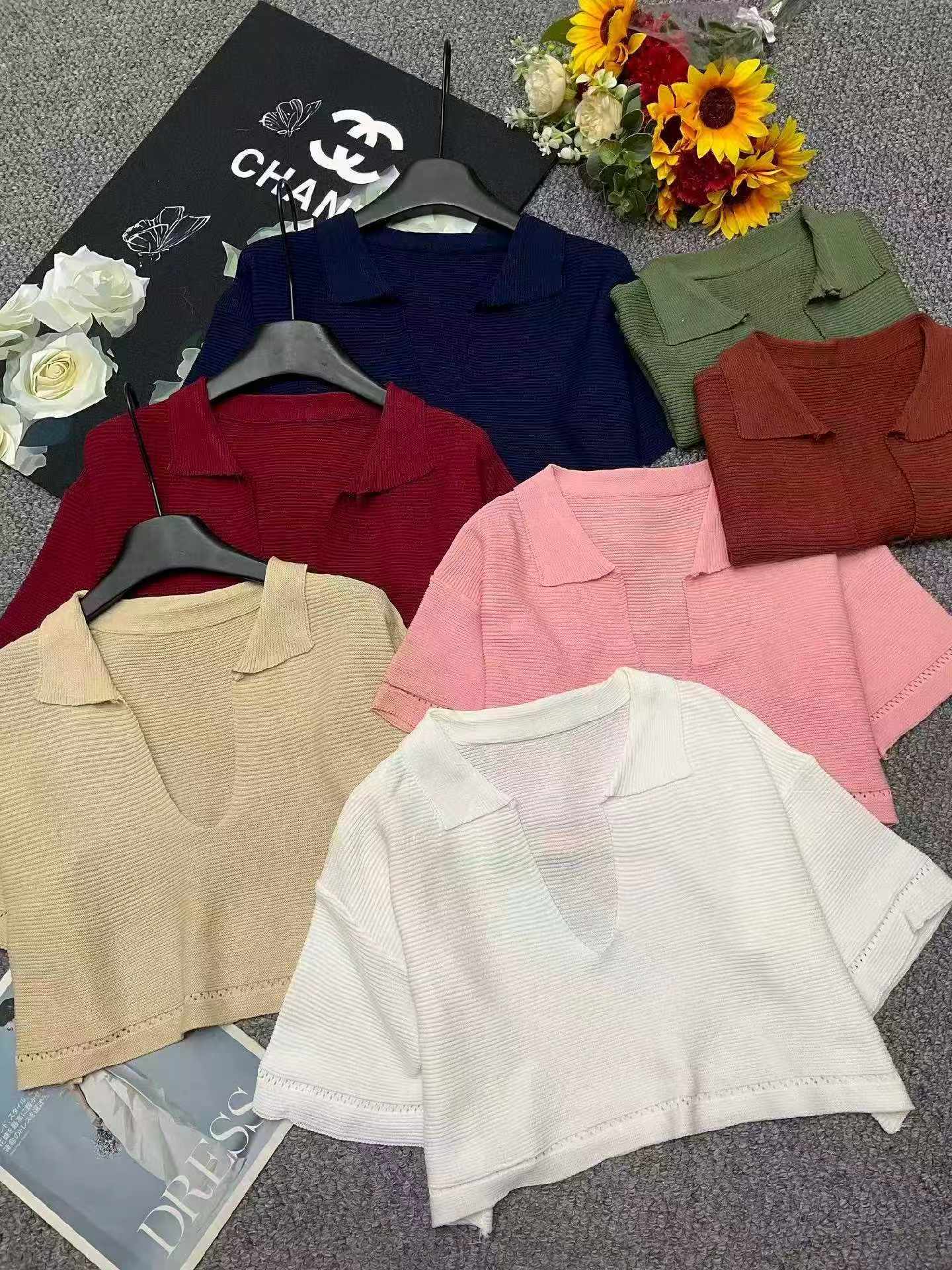 Tops de Tricô de Manga Curta de Verão no Estilo Coreano 1260 Peças - Image 2