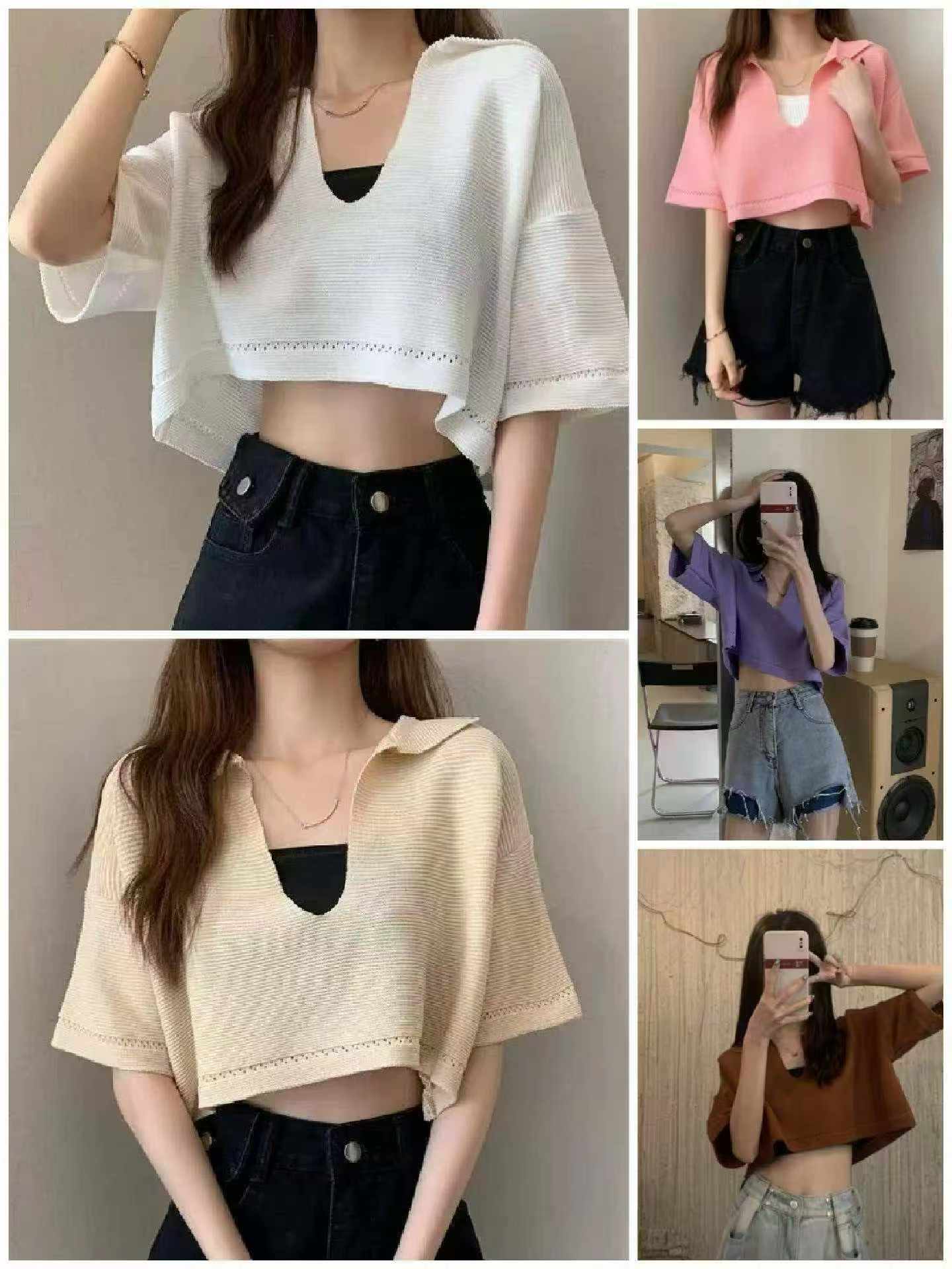 Tops de Tricô de Manga Curta de Verão no Estilo Coreano 1260 Peças - Image 4