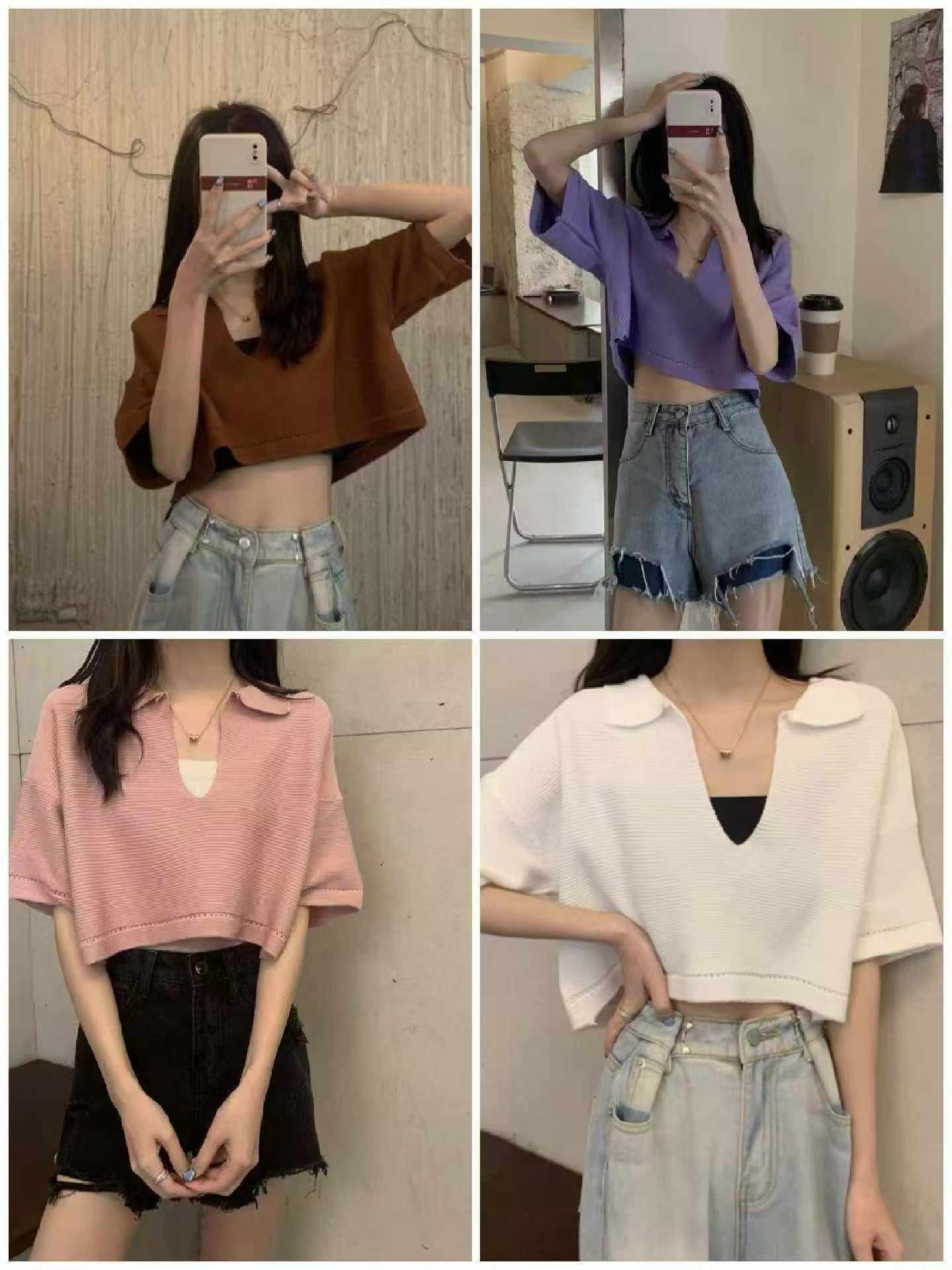 Tops de Tricô de Manga Curta de Verão no Estilo Coreano 1260 Peças - Image 5