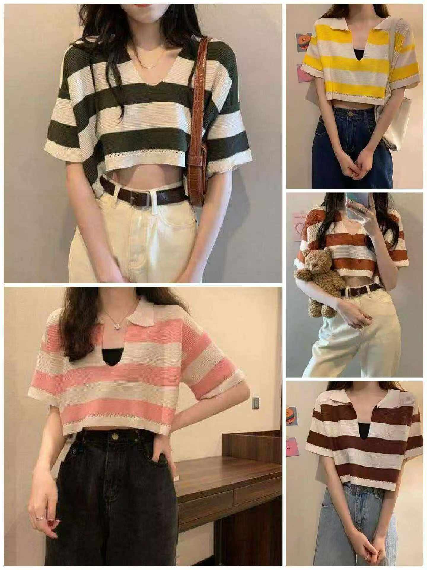 Tops de Tricô de Manga Curta de Verão no Estilo Coreano 1260 Peças - Image 6