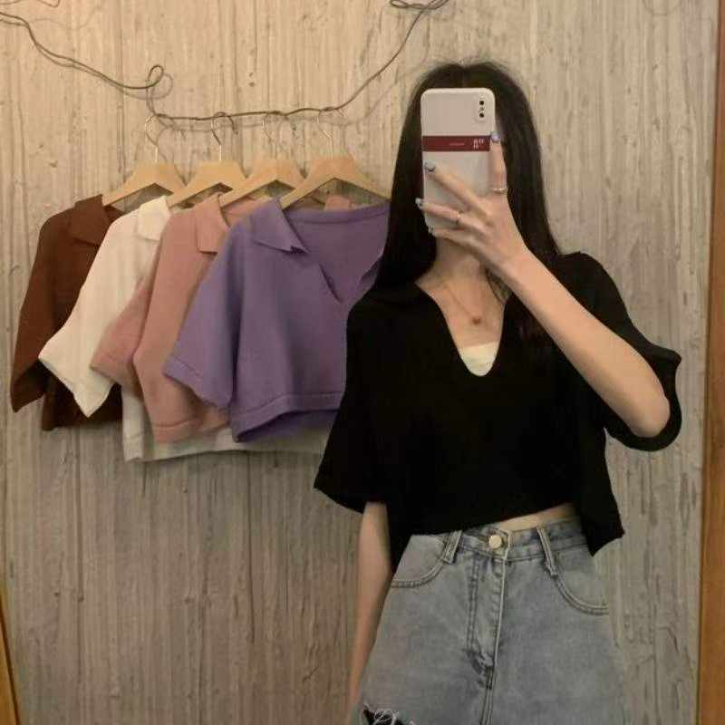 Tops de Tricô de Manga Curta de Verão no Estilo Coreano 1260 Peças - Image 7