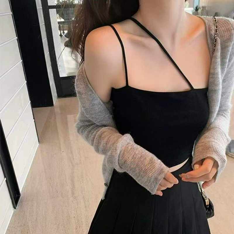 Summer New Original Brand Sexy Halter One-shoulder Ice Silk Knit Camisole 965pcs - Image 4