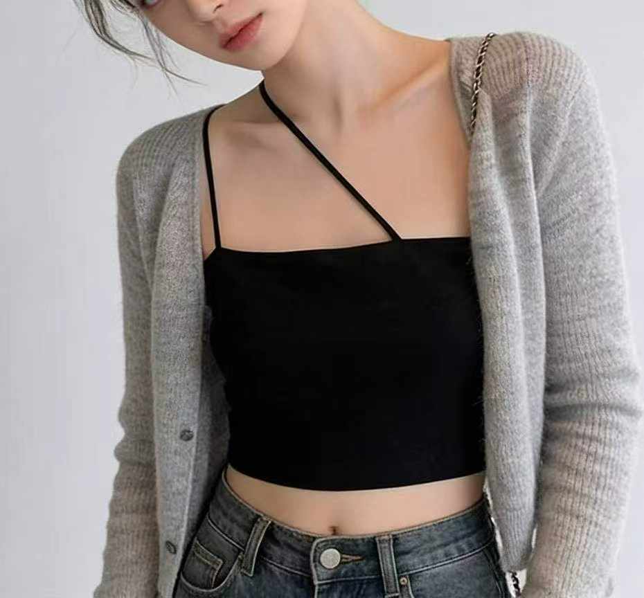 Summer New Original Brand Sexy Halter One-shoulder Ice Silk Knit Camisole 965pcs - Image 5