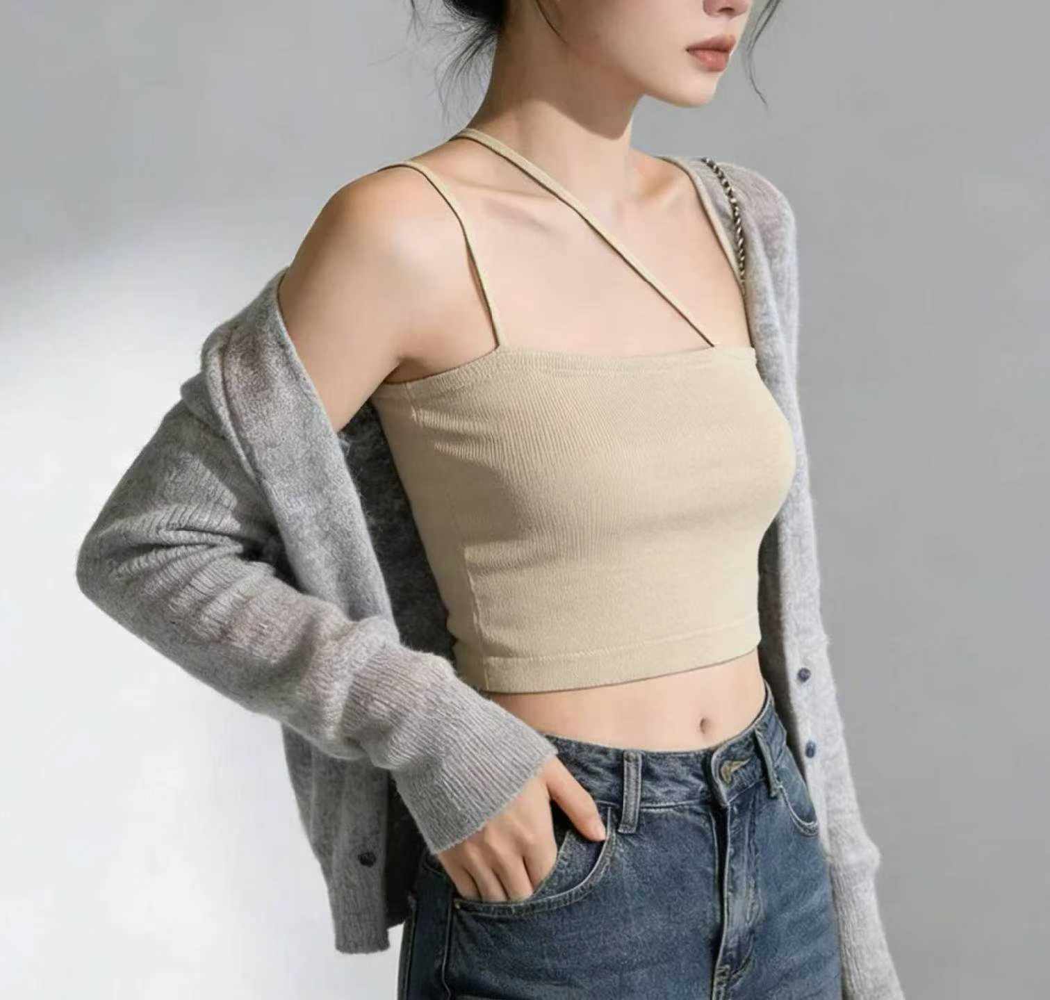 Summer New Original Brand Sexy Halter One-shoulder Ice Silk Knit Camisole 965pcs - Image 6
