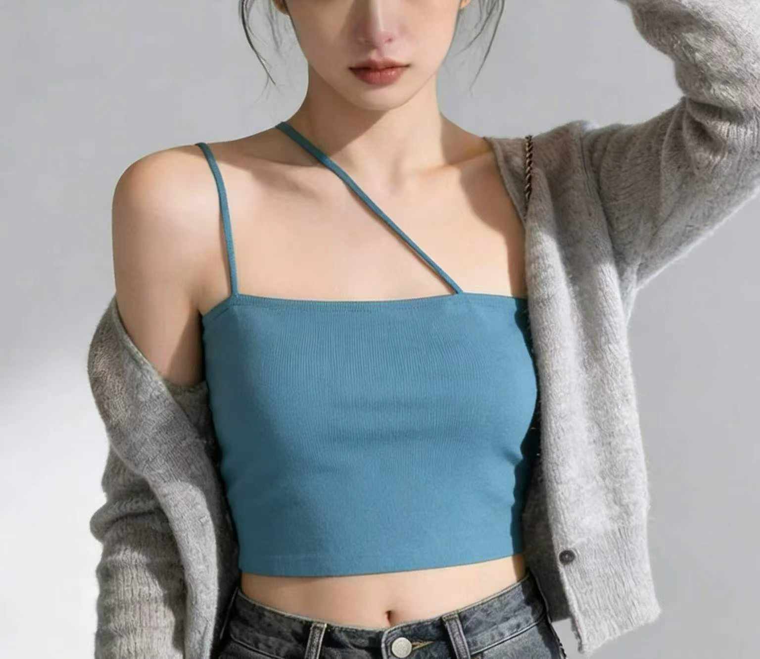 Summer New Original Brand Sexy Halter One-shoulder Ice Silk Knit Camisole 965pcs - Image 7