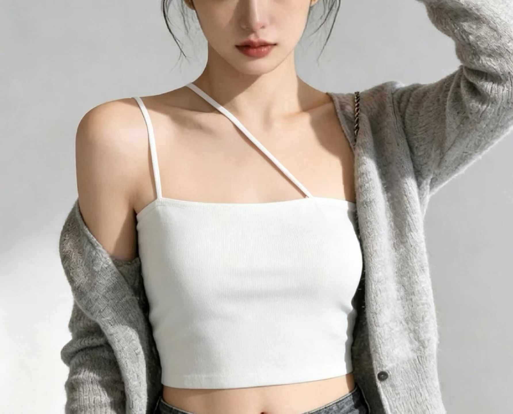 Summer New Original Brand Sexy Halter One-shoulder Ice Silk Knit Camisole 965pcs - Image 9