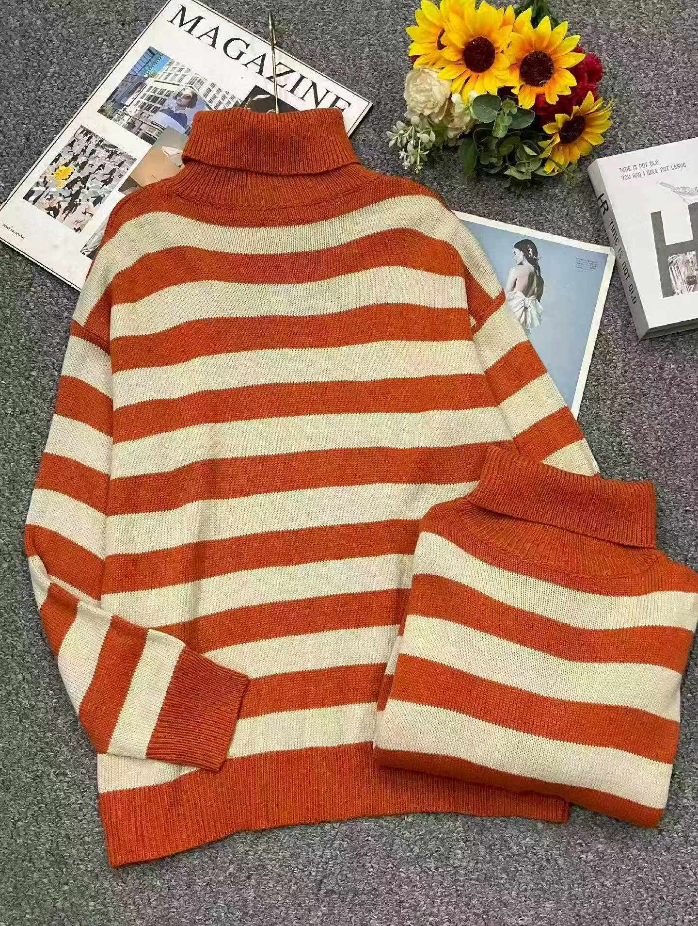 Autumn Winter Unisex Vintage Striped Turtleneck Sweater 800 Pieces - Image 2
