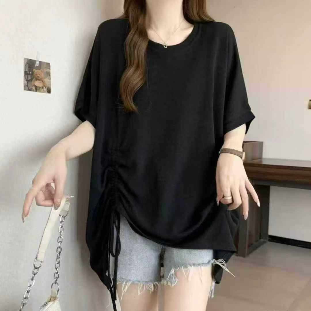 Camiseta de protección solar para mujer, con abertura irregular, longitud media, manga media y cordón ajustable, aproximadamente 500 piezas - Image 2