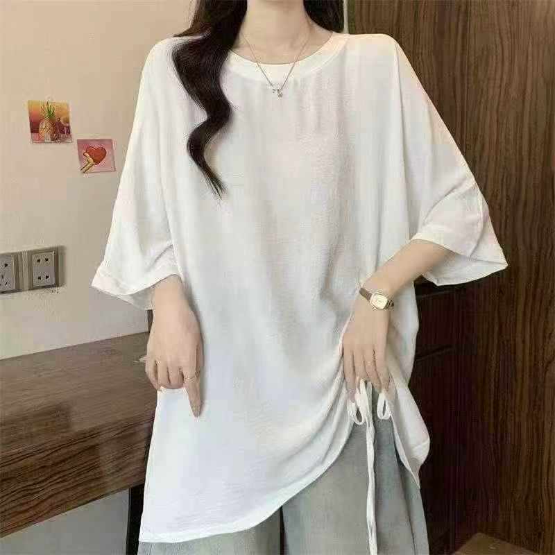 Camiseta de protección solar para mujer, con abertura irregular, longitud media, manga media y cordón ajustable, aproximadamente 500 piezas - Image 3