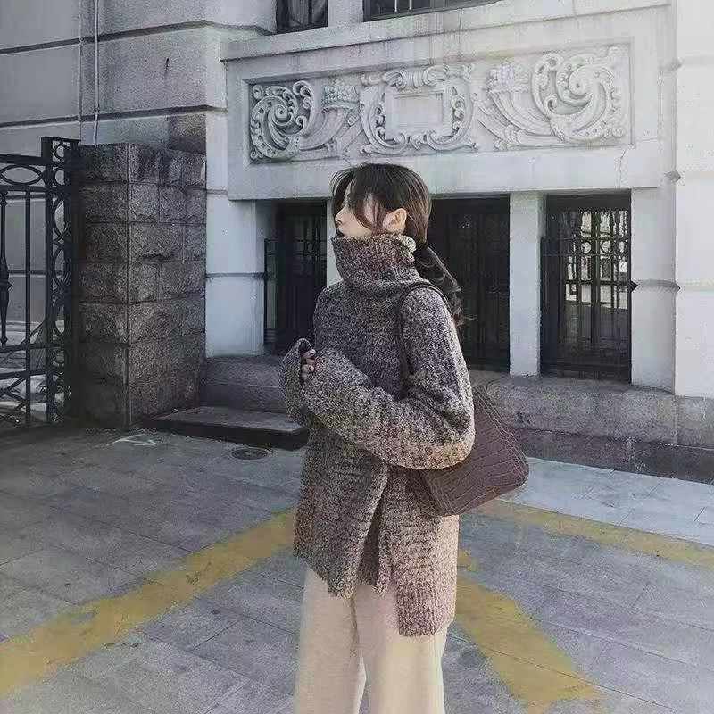 62 Set Pakaian Seiras Sweater Leher Tinggi Tebal Bahan Benang Berbintik Kitar Semula & Seluar Kaki Lebar - Image 4