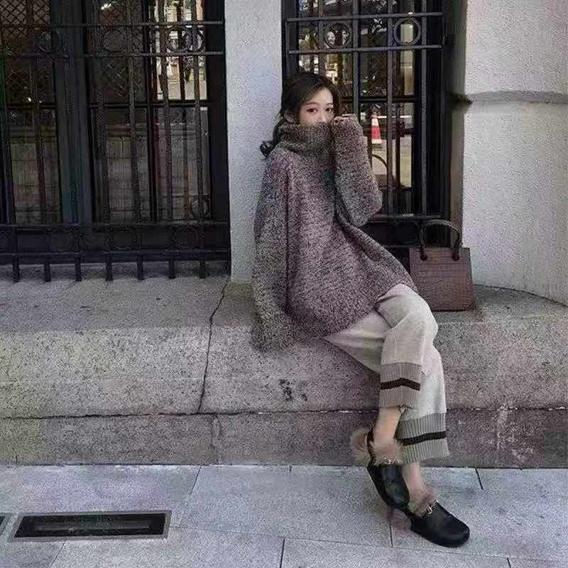 62 Set Pakaian Seiras Sweater Leher Tinggi Tebal Bahan Benang Berbintik Kitar Semula & Seluar Kaki Lebar - Image 6