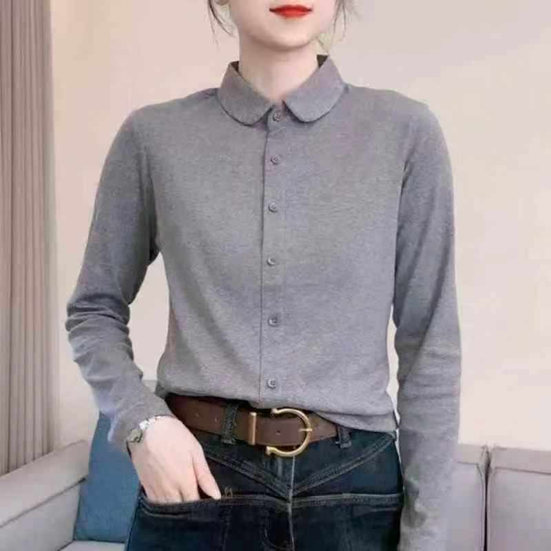 205pcs High-grade Cotton Plus Size Long Sleeve Women's Shirts - Image 2