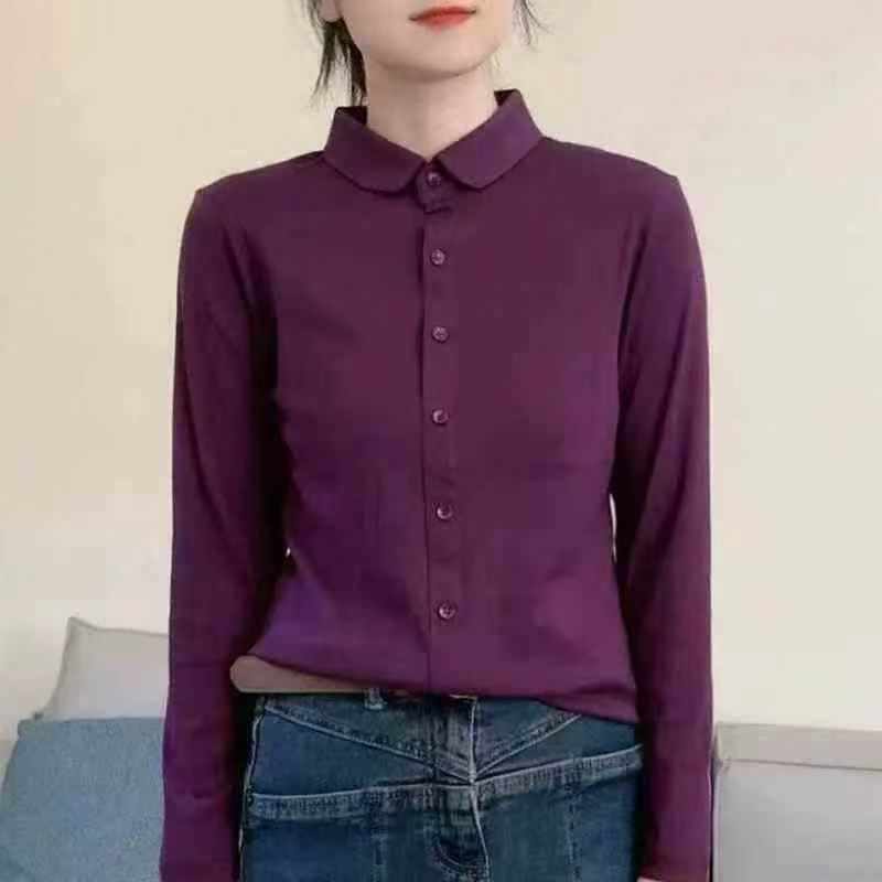 205pcs High-grade Cotton Plus Size Long Sleeve Women's Shirts - Image 3