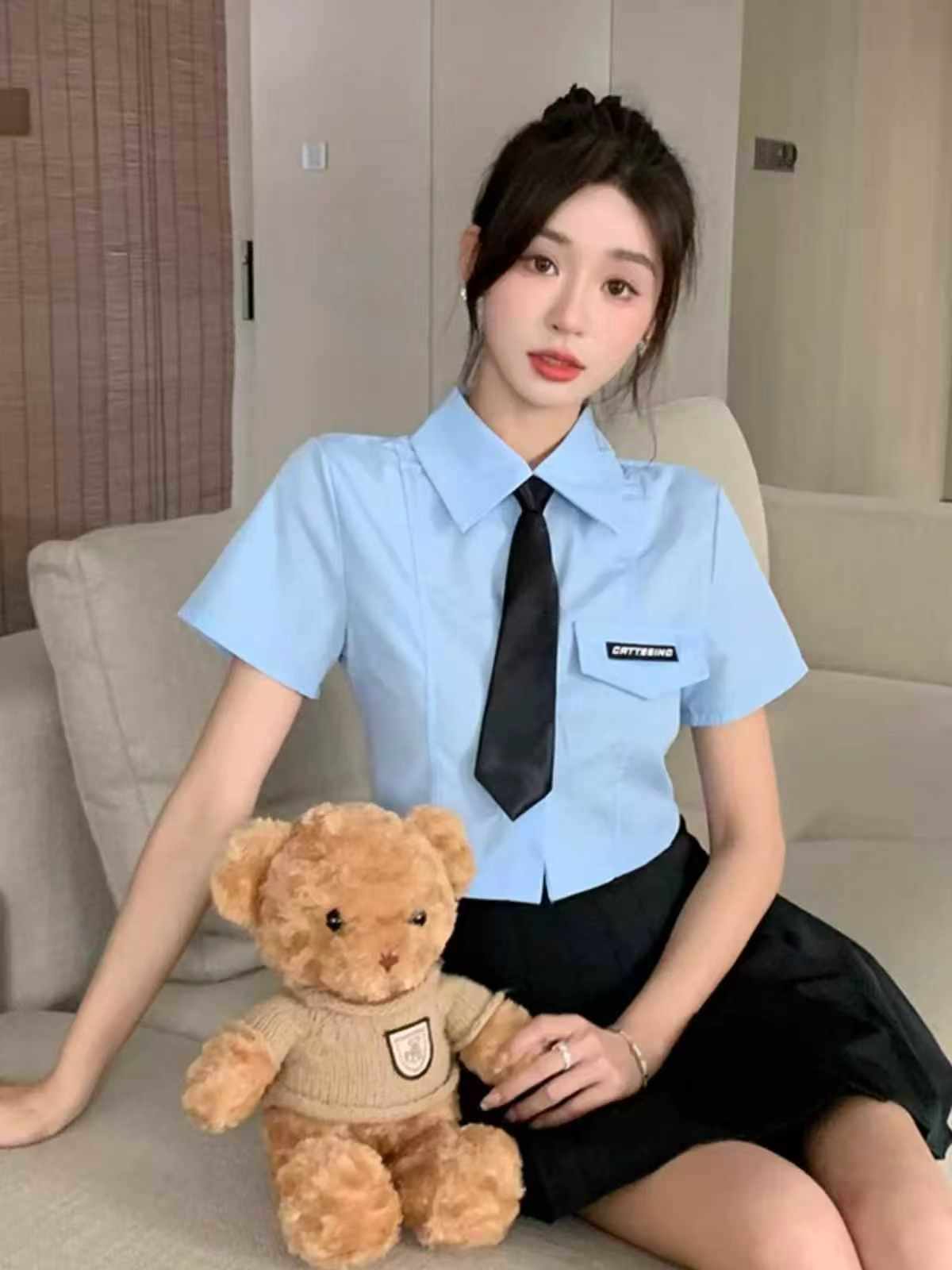 Preppy Style Tie Cropped Slim Waist JK Uniform Top 362 Pieces - Image 2