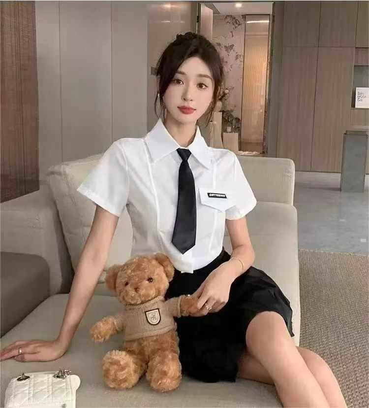 Preppy Style Tie Cropped Slim Waist JK Uniform Top 362 Pieces - Image 3