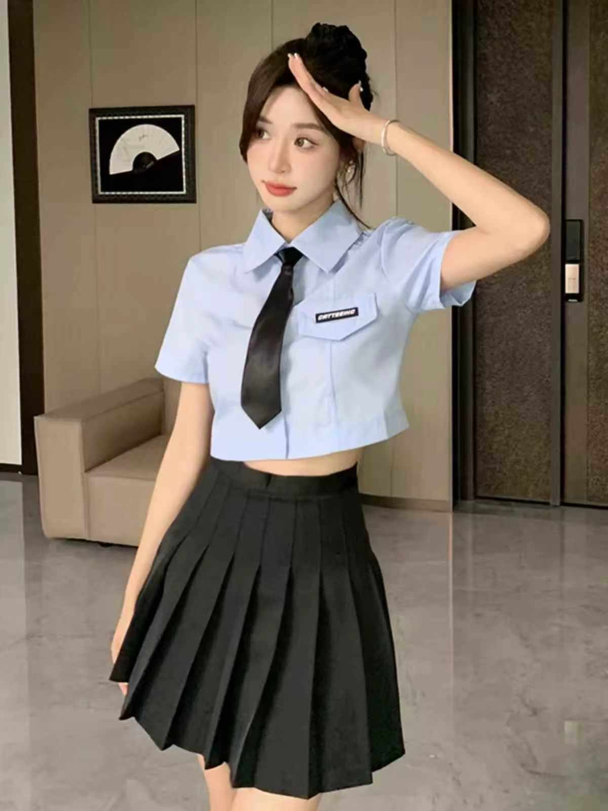 Preppy Style Tie Cropped Slim Waist JK Uniform Top 362 Pieces - Image 4