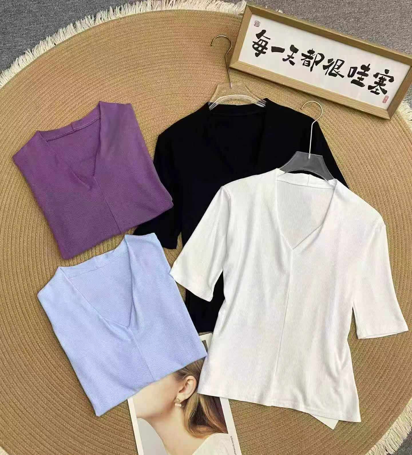 French Style Premium Rib Short Sleeve Knit T-shirt 1889 Pieces - Image 2