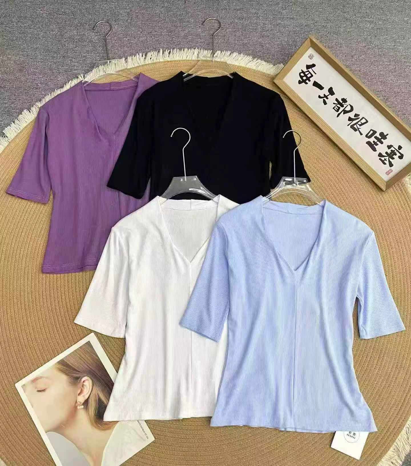 French Style Premium Rib Short Sleeve Knit T-shirt 1889 Pieces - Image 3