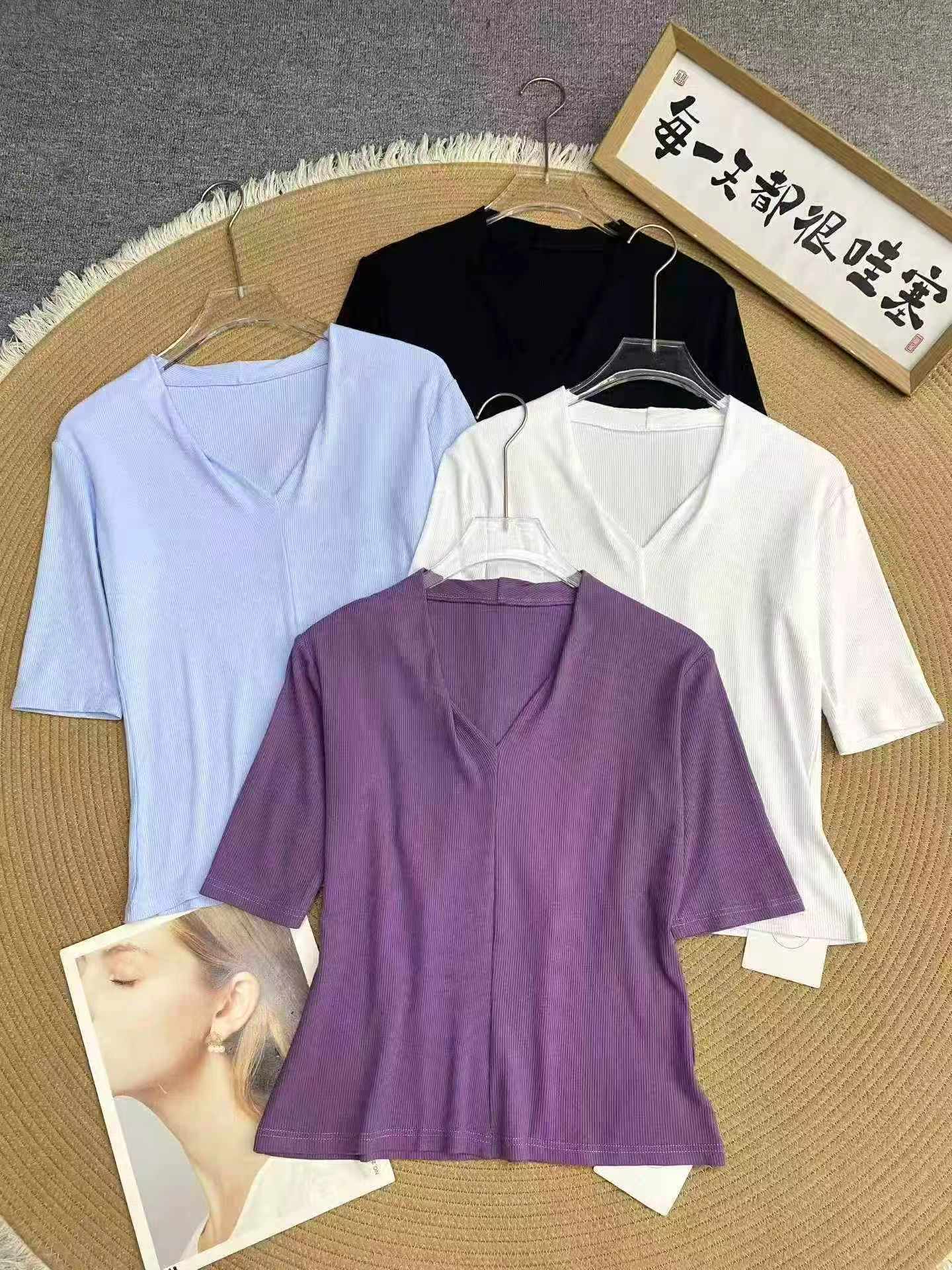 French Style Premium Rib Short Sleeve Knit T-shirt 1889 Pieces - Image 4