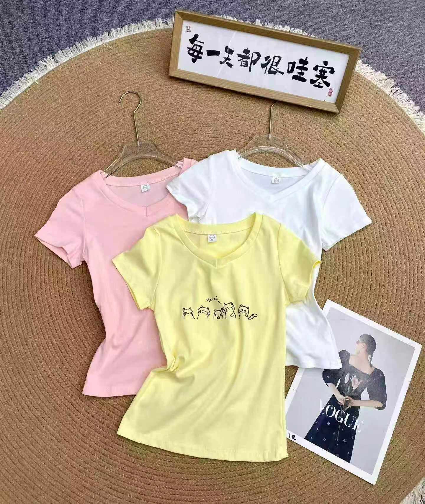 700 Pieces Pure Cotton Women Printed Short Sleeve T-shirts - Image 2