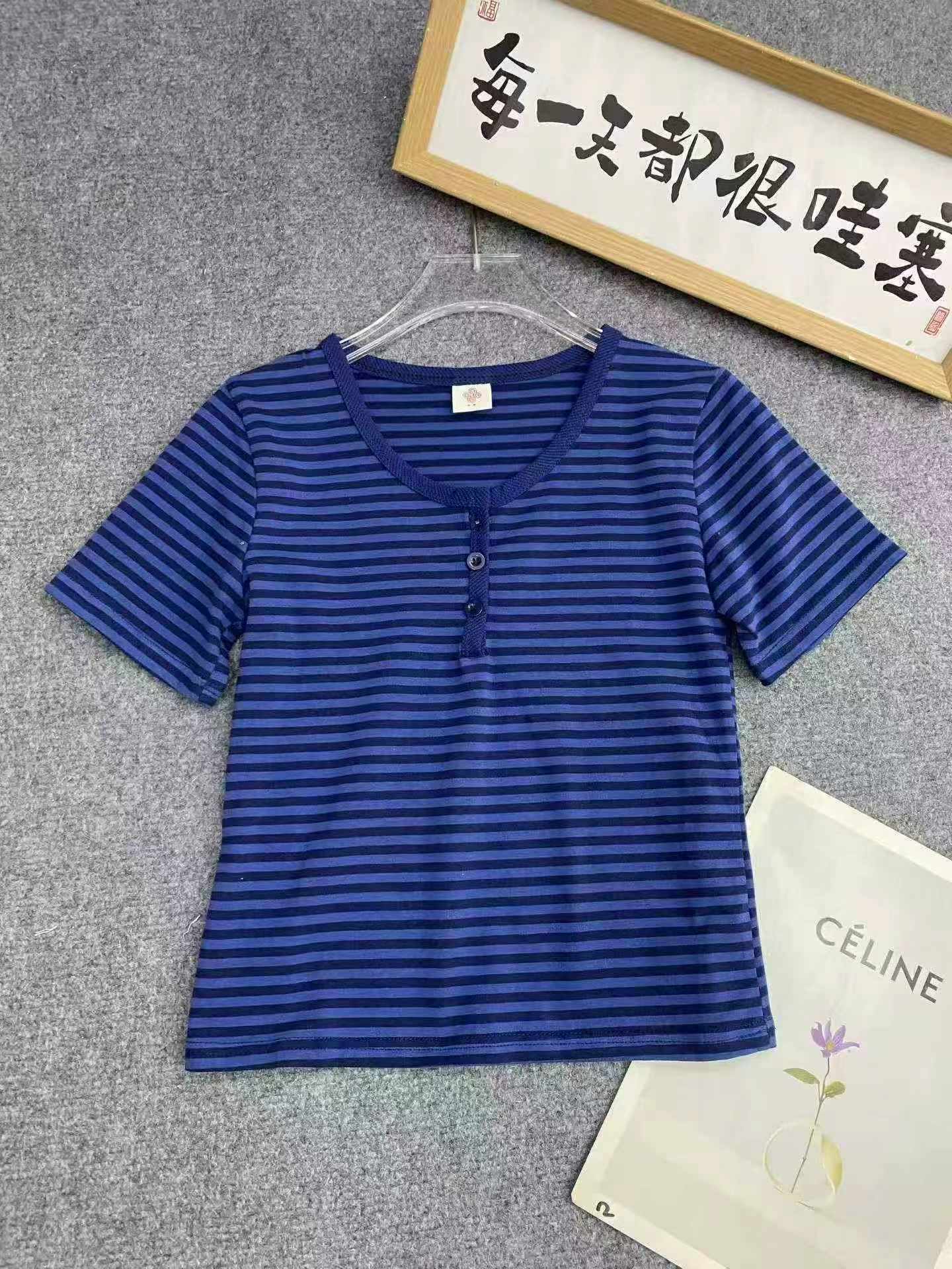American Regular Shoulder Striped Cotton Short Sleeve T-shirts 282 Pieces - Image 2